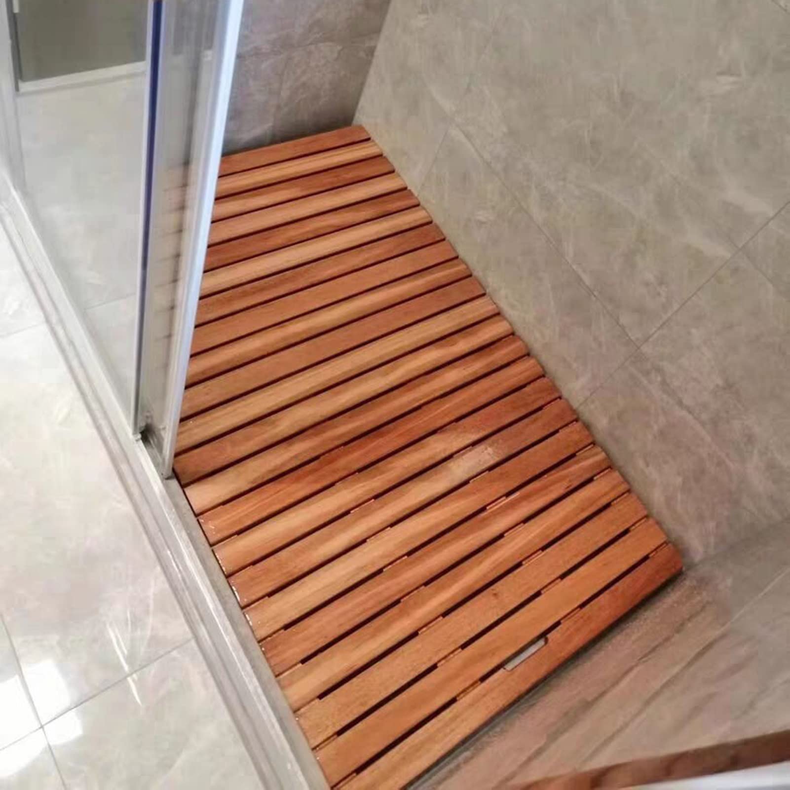Alfombrilla de baño Antideslizante para Ducha, Alfombrilla de baño de Madera Natural, Almohadilla Antideslizante para pies, Tabla de Drenaje Hueca antigrietas para baño, Pedal para Inodoro d