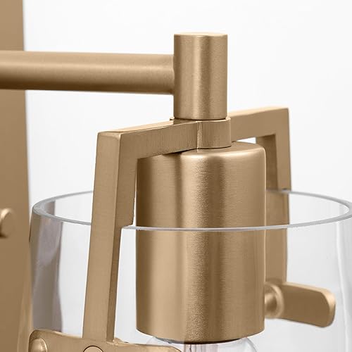 Miniatura 5 de Scott Living Crofton - Aplique de pared moderno de 1 luz en latón satinado dorado con pantalla de vidrio transparente