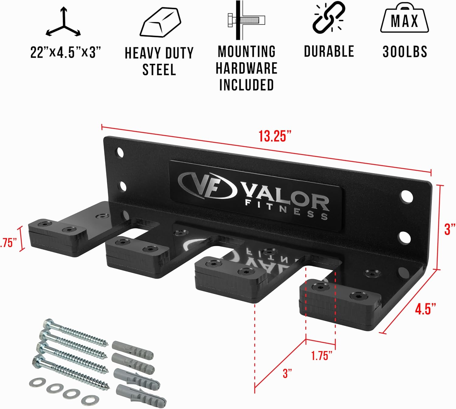 Valor Fitness Vertical Olympic Barbell Wall Mount Storage Rack for Home & Garage Gym - 3-Bar & 6-Bar Barbell Holder