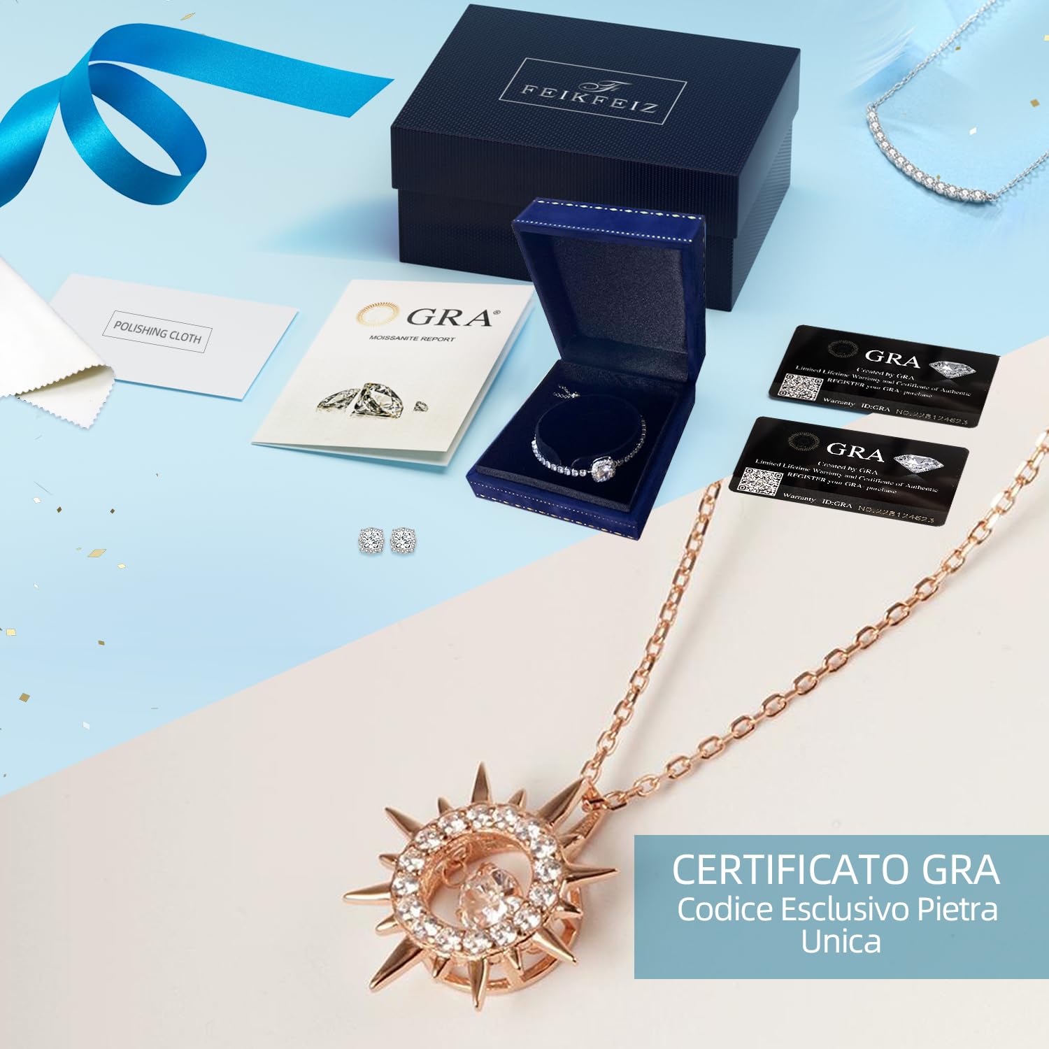 FEIKFEIZ Collana in moissanite da donna, pendente, diamante coltivato in laboratorio, placcata in oro rosa 18K, collana d'oro, collana da uomo, regalo di gioielli.