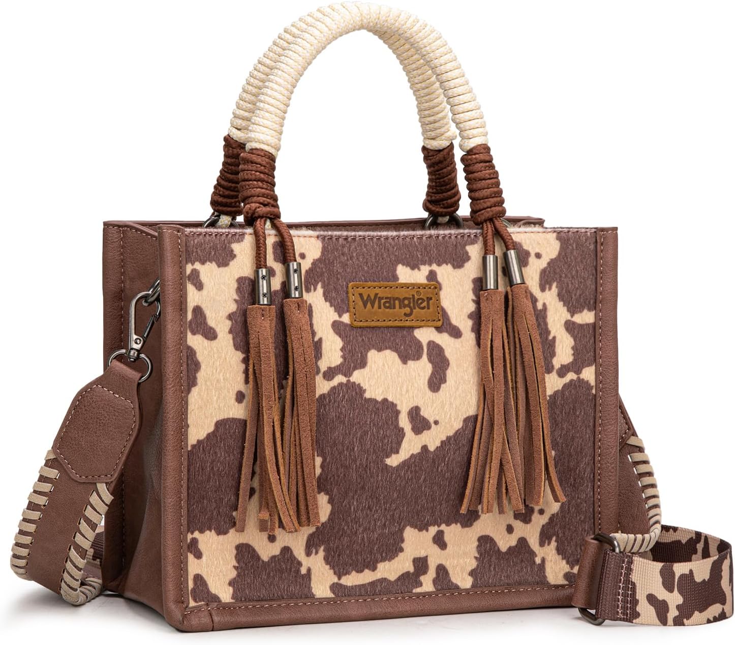 Montana West Wrangler Tote Bag Cow Print Western Satchel Bags for Women with Braided Rope Handle - Image 7
