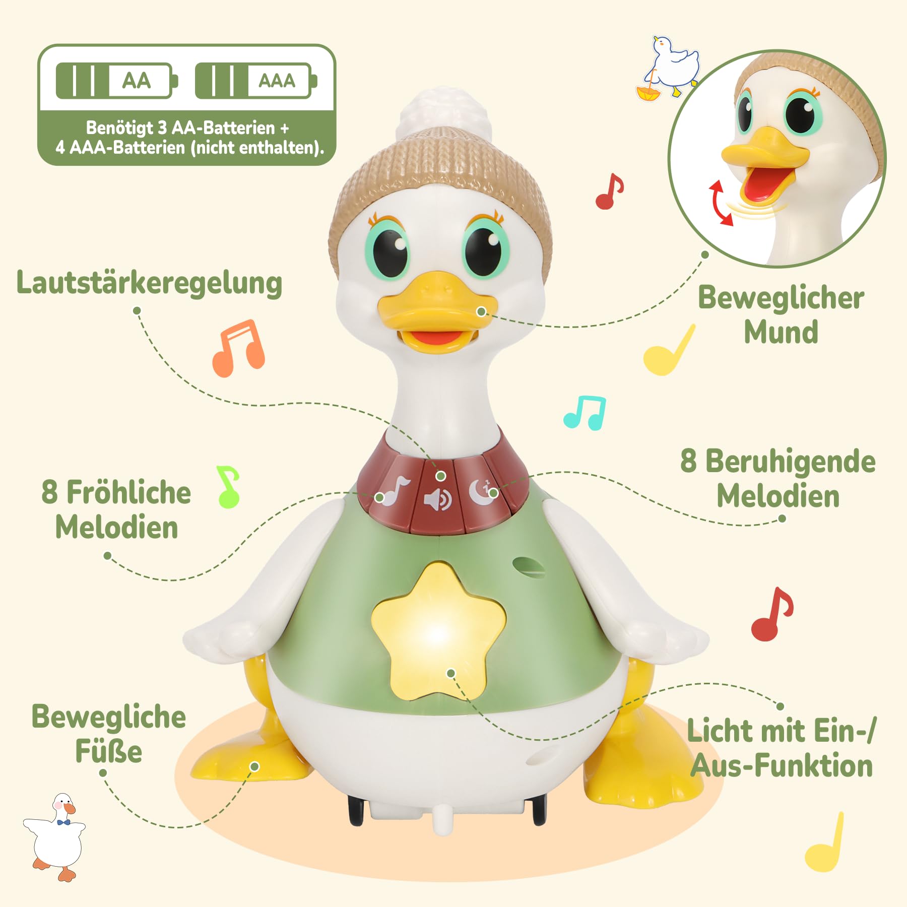 Baby Spielzeug 6-12 Monate, Krabbelspielzeug Baby mit Licht und Musik, Entenfamilie Spielzeug für Bauchlage, Babyspielzeug ab 6 Monate, Tummy Time Toys, Geschenk für Jungen und Mädchen