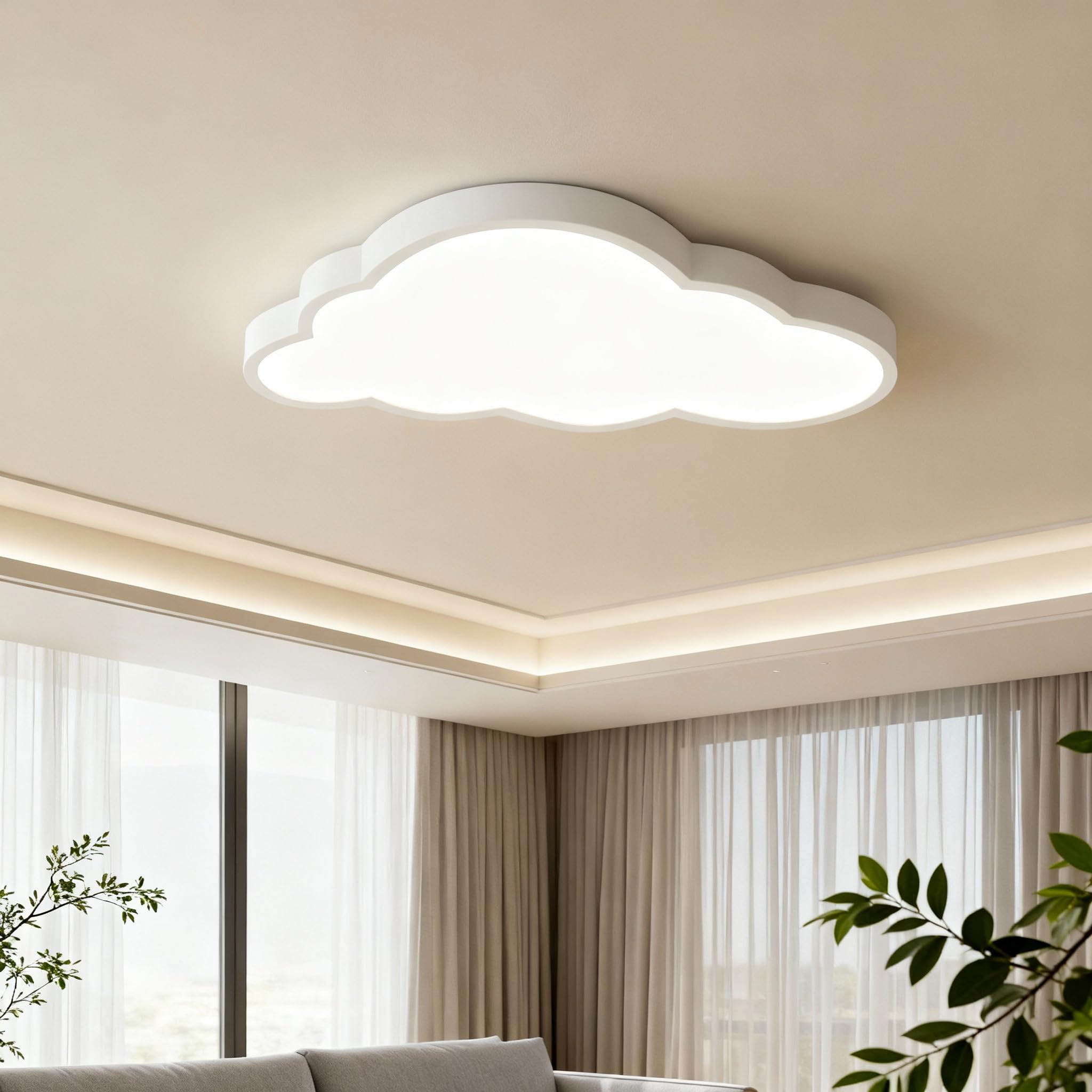 YRHome 48W Plafoniera LED Effetto Nuvola Dimmerabile in Acrilico IP44 con Telecomando, Lampada Ultra Sottile per Camera dei Bambini
