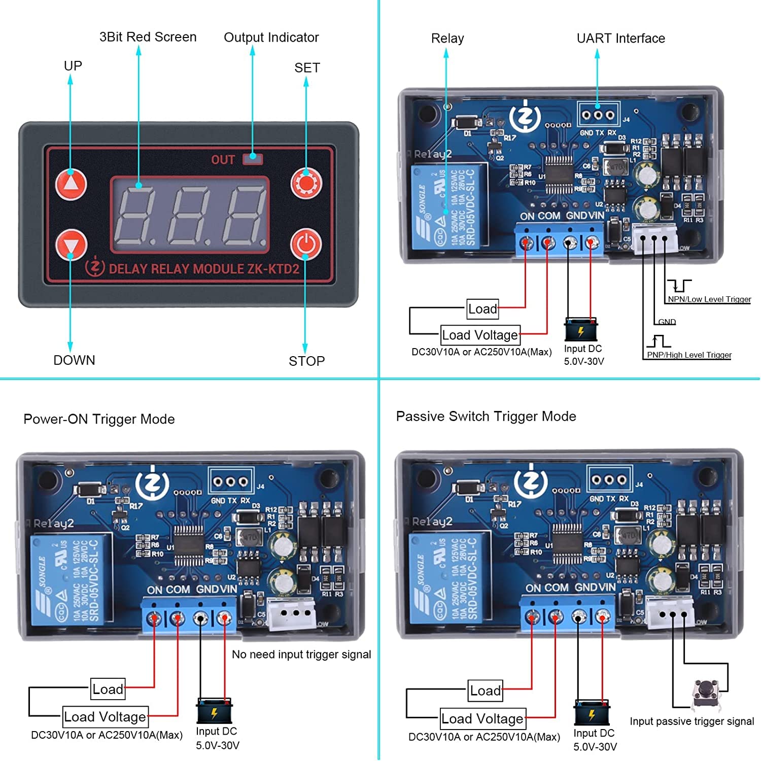 DONGKER Delay Module DC 5V-30V Timer Relay with Digital LED Display DC 12V 10A Delay Relay 0.1s-999mins Timer Module - Image 3