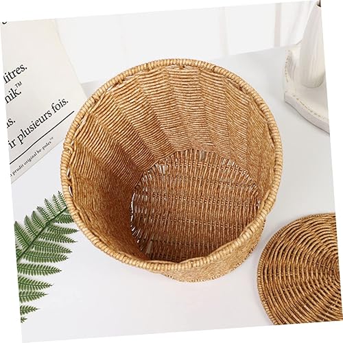 Miniatura 6 de CHILDWEET Cesta de almacenamiento con tapa, contenedores de plástico blanco de ratán para ropa, cesta de mimbre con tapa, contenedor de lavandería