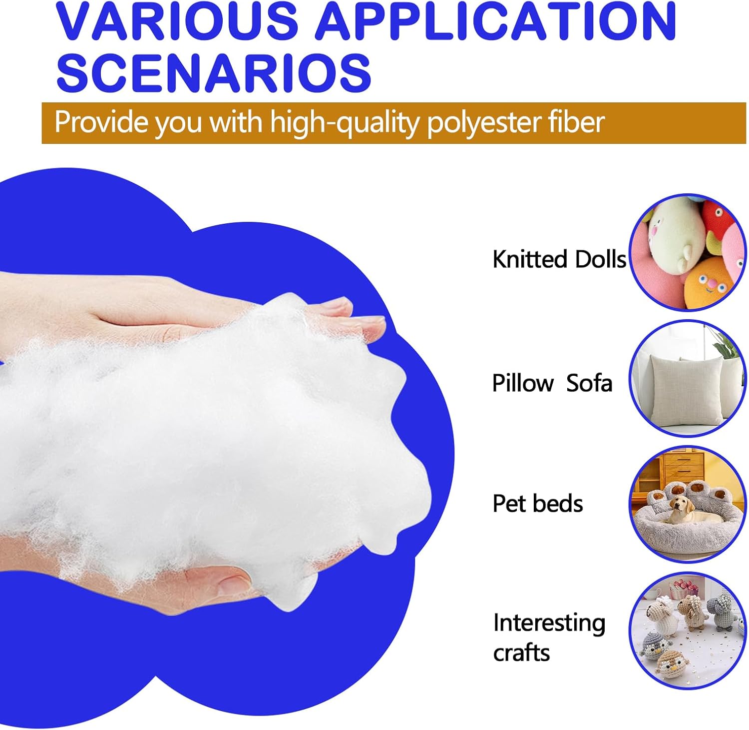1500g/52.9oz Polyfill Stuffing for Stuffed Animals,Toys, Cloud Decorations, and More Crafts - Hypoallergenic Soft Pillow Filling Stuffing, High Resilience Fill Fiber, Machine Washable, Natural White