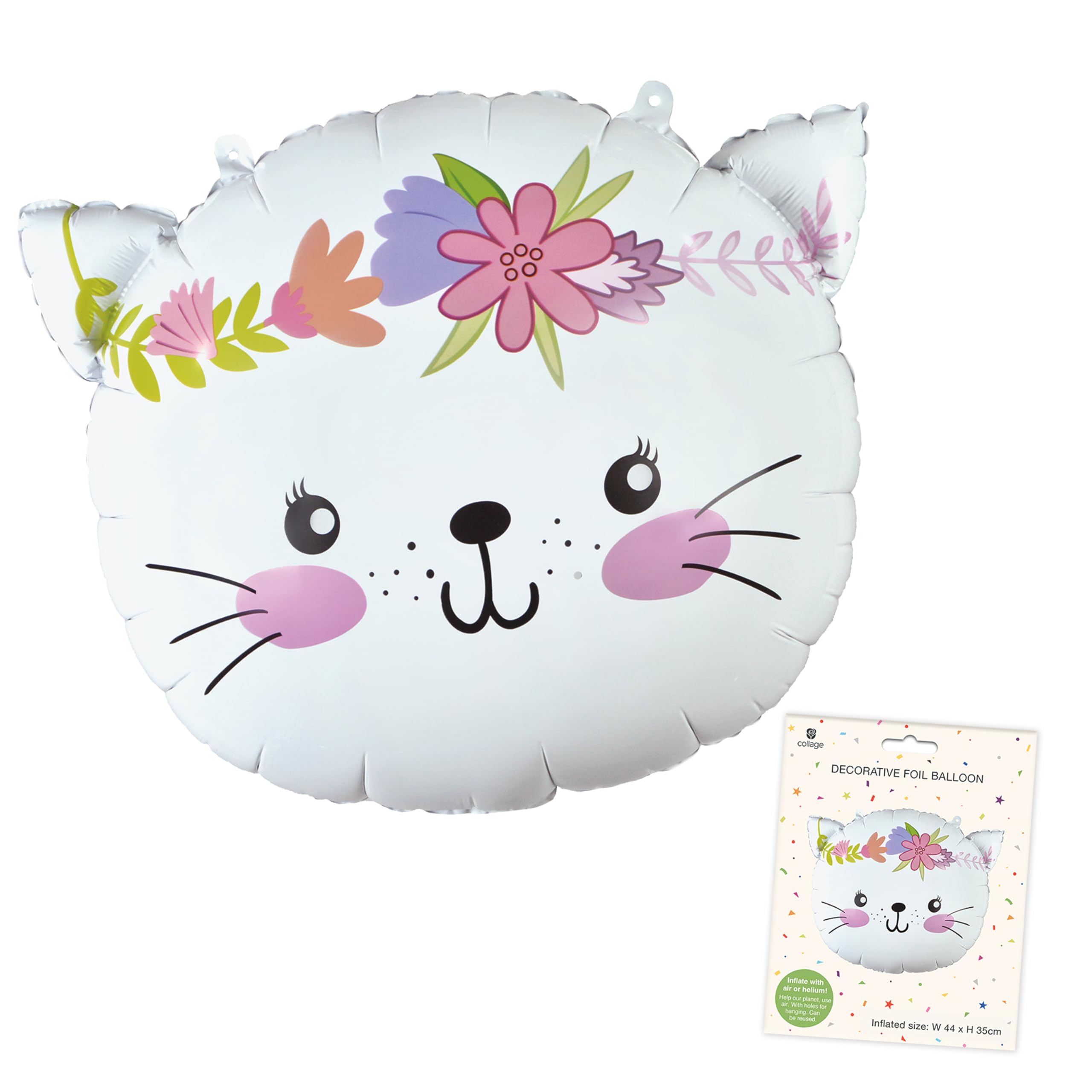 UK Greetings | Cat Head Foil Balloon | Inflate With Air or Helium