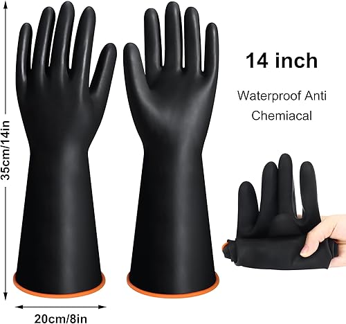 Miniatura 2 de Guantes de Látex XL de 14" Resistentes a Químicos - Guantes de Goma Largos Reutilizables de Trabajo Pesado para Lavar Platos para Hombres -