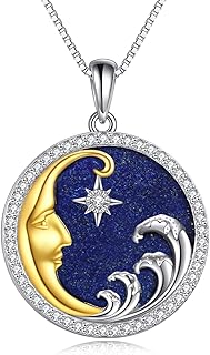 Lapis Lazuli Moon and Star Necklace Sterling Silver Natural Lapis Lazuli Moon and Star Jewelry Gifts for Women