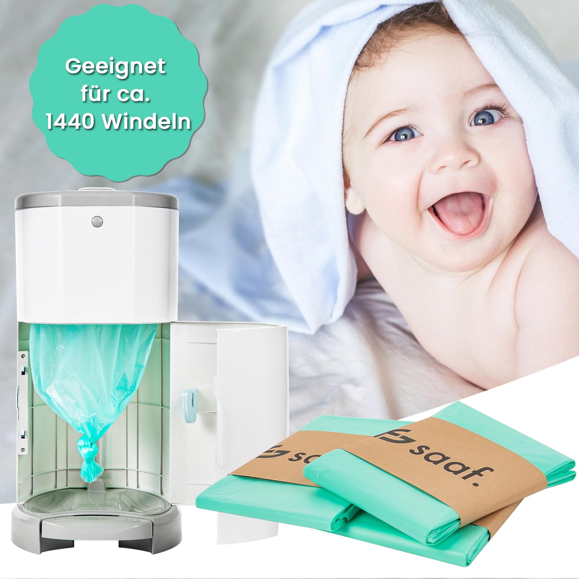 Saaf Windeleimer Nachfüllpack – kompatibel mit Korbell 15/16 Liter und Litter Champ – 6 Stück – Parfümierte Beutel – Einfache Anwendung – Baby Windeleimer Nachfüllungen – Praktisch