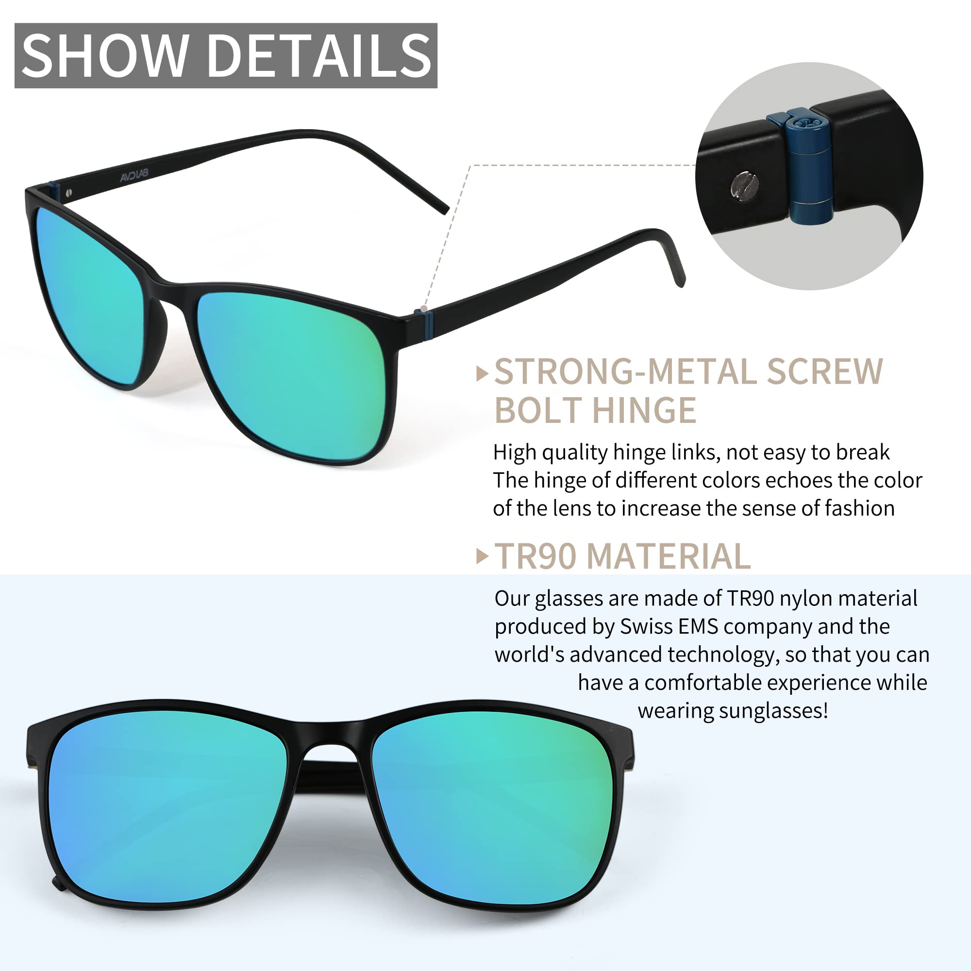 Gafas de sol polarizadas para hombres y mujeres aviador de gran tamaño con lentes retrovisores UV 100% protección (3 paquetes), Negro mate, gris/negro mate, rojo/negro mate, verde