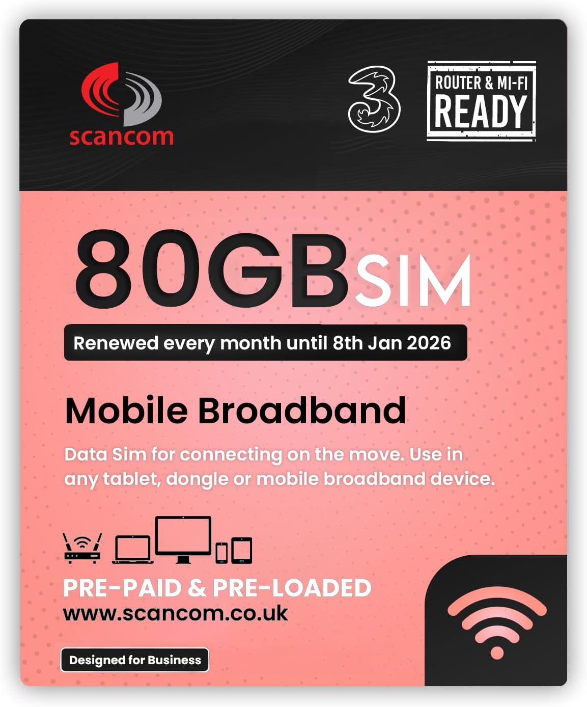 Three Unlimited Data Sim – Uncapped 5G Speeds – Preloaded EVERY MONTH ...