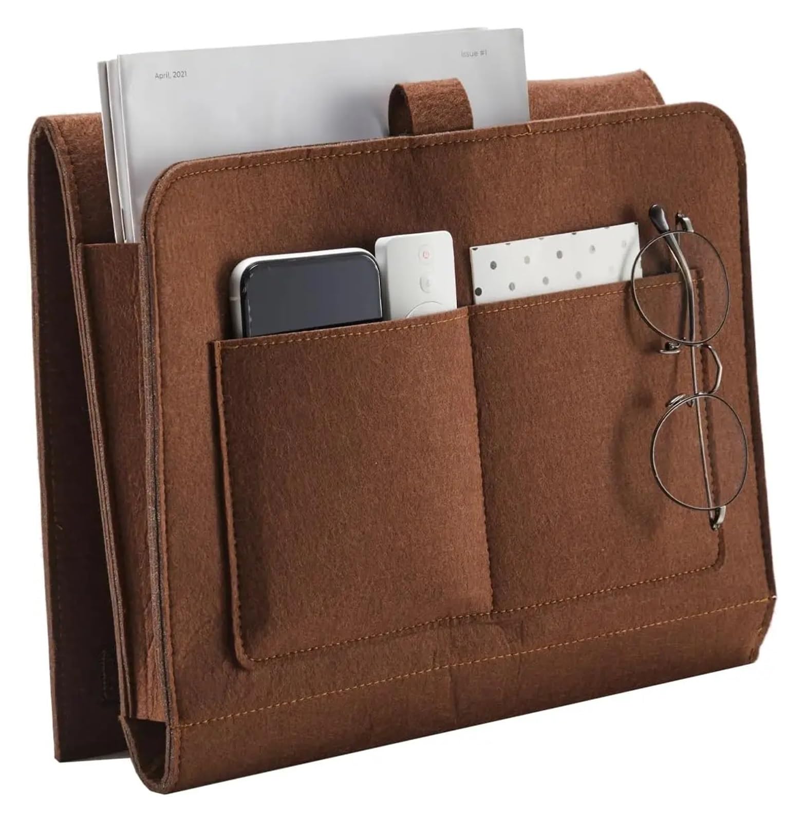 LSYHHXC Bedside Organiser Felt Bedside Caddy, Bed Storage Organizer With Pockets For Phone,Book,Remote Control For Bedroom,Bunk,Nightstand Accessories(Brown)