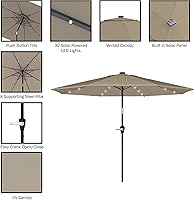 Vista 3 de Pure Garden Sombrilla de patio con luces – Toldo de 10 pies para exteriores con 32 LED solares – Paraguas LED de protección UV 30+ (arena)