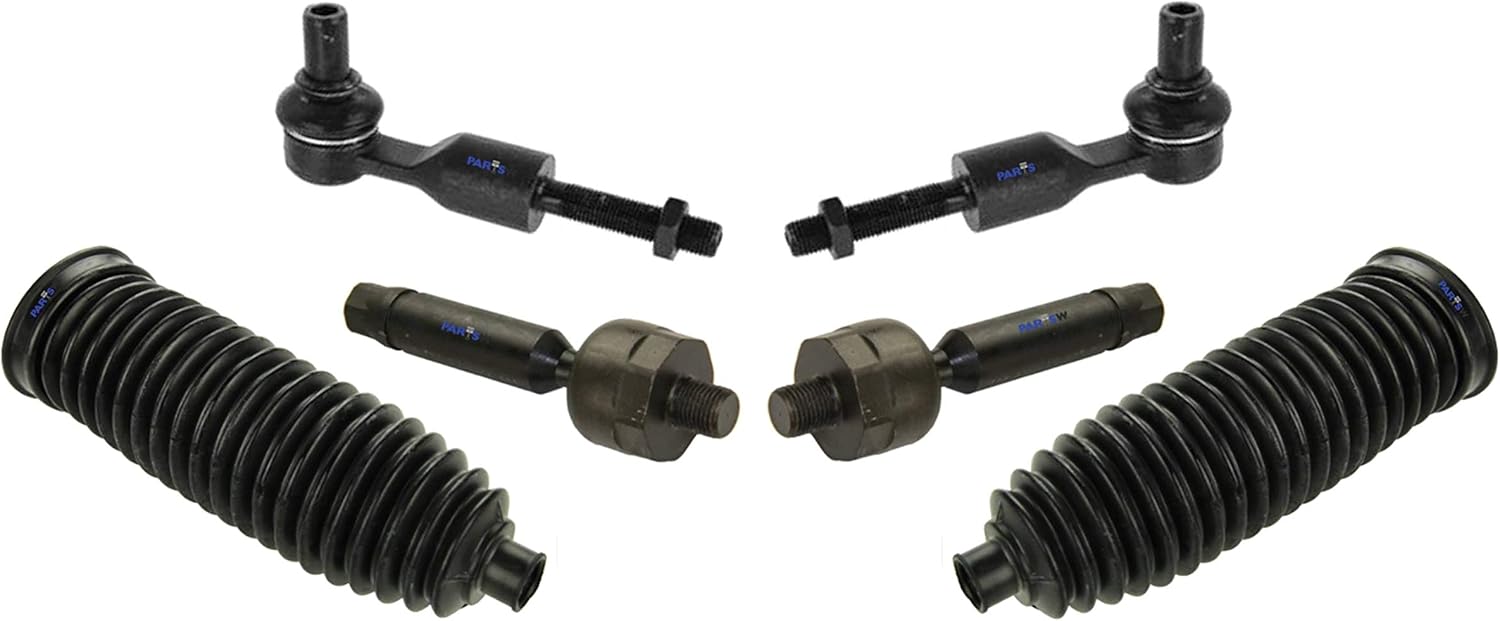 6 Pc Front Steering Kit Tie Rod Linkages Rack and Pinion Bellow Boots Automotive