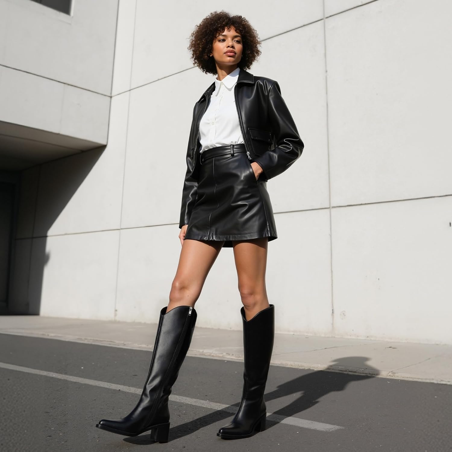 Modatope Women's Knee High Boots Pointed Toe Chunky Block Heel Tall Boots with Side Zipper Long Boot - Image 2