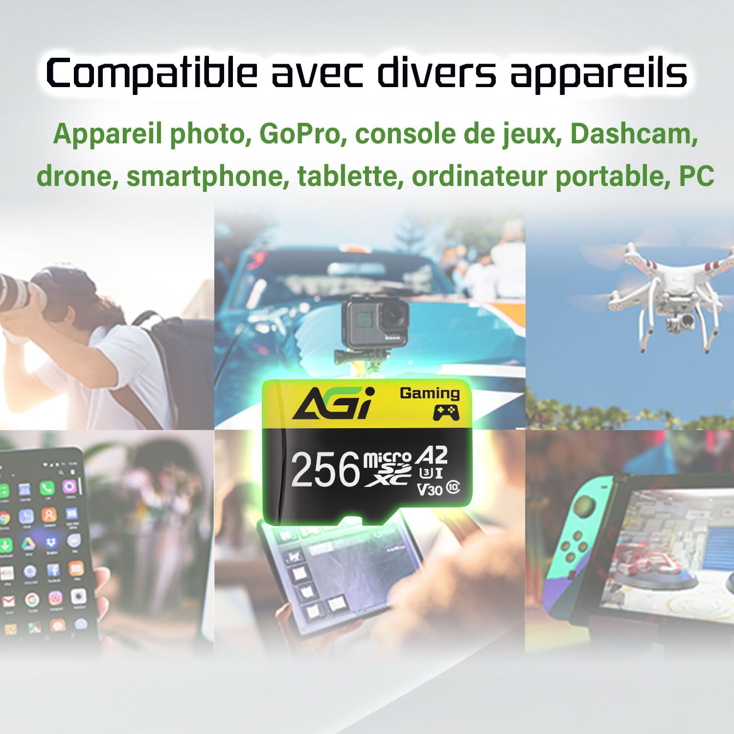 AGI TF138 256 Go Carte Mémoire MicroSDXC UHS-I U3 V30 A2 avec Adaptateur | Vitesse 100Mo/s, classe 10. Idéal pour smartphone, caméra, enregistrement vidéo 4K, Compatible avec Switch