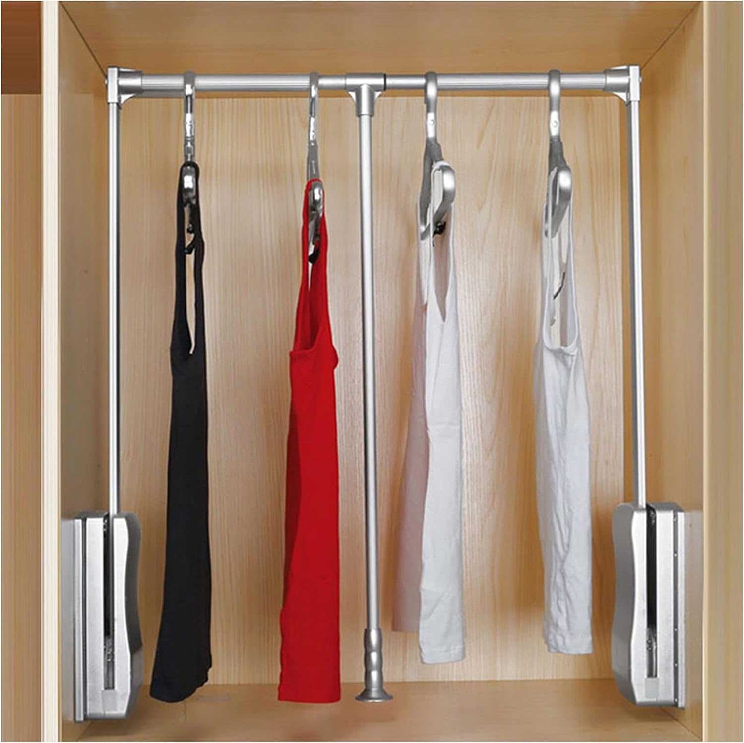 Adjustable Wall-Mounted Closet Hanging Rail, Space-Saving Soft Reset Design, 35kg Load Capacity, Silver, Fits 450-600mm Wardrobes, Ideal for Organizing Clothes