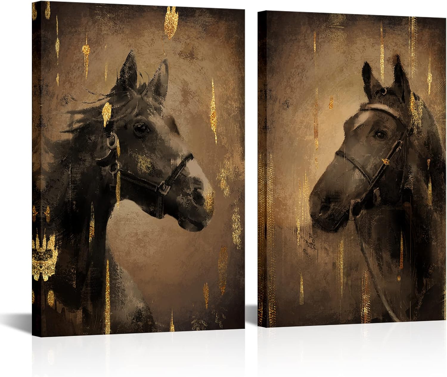 HOMEOART Horse Wall Art Horse Pictures Wall Decor Western Home Decor Framed Ready to Hang 12inchx16inchx2 Pieces