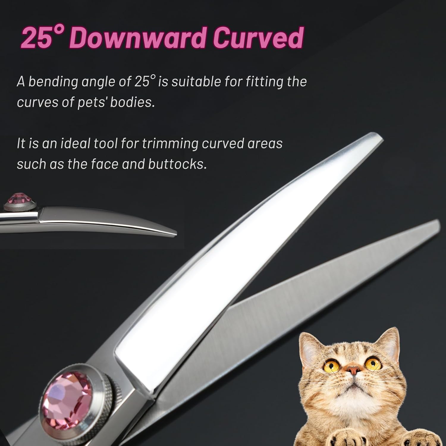 4.5 inch Professional Curved Dog Grooming Scissors, VG10 Steel Pet Trimming Cutting Scissors, Fine Grooming Shears for Cats Dogs at Home Groomer, 25 Degree Bend