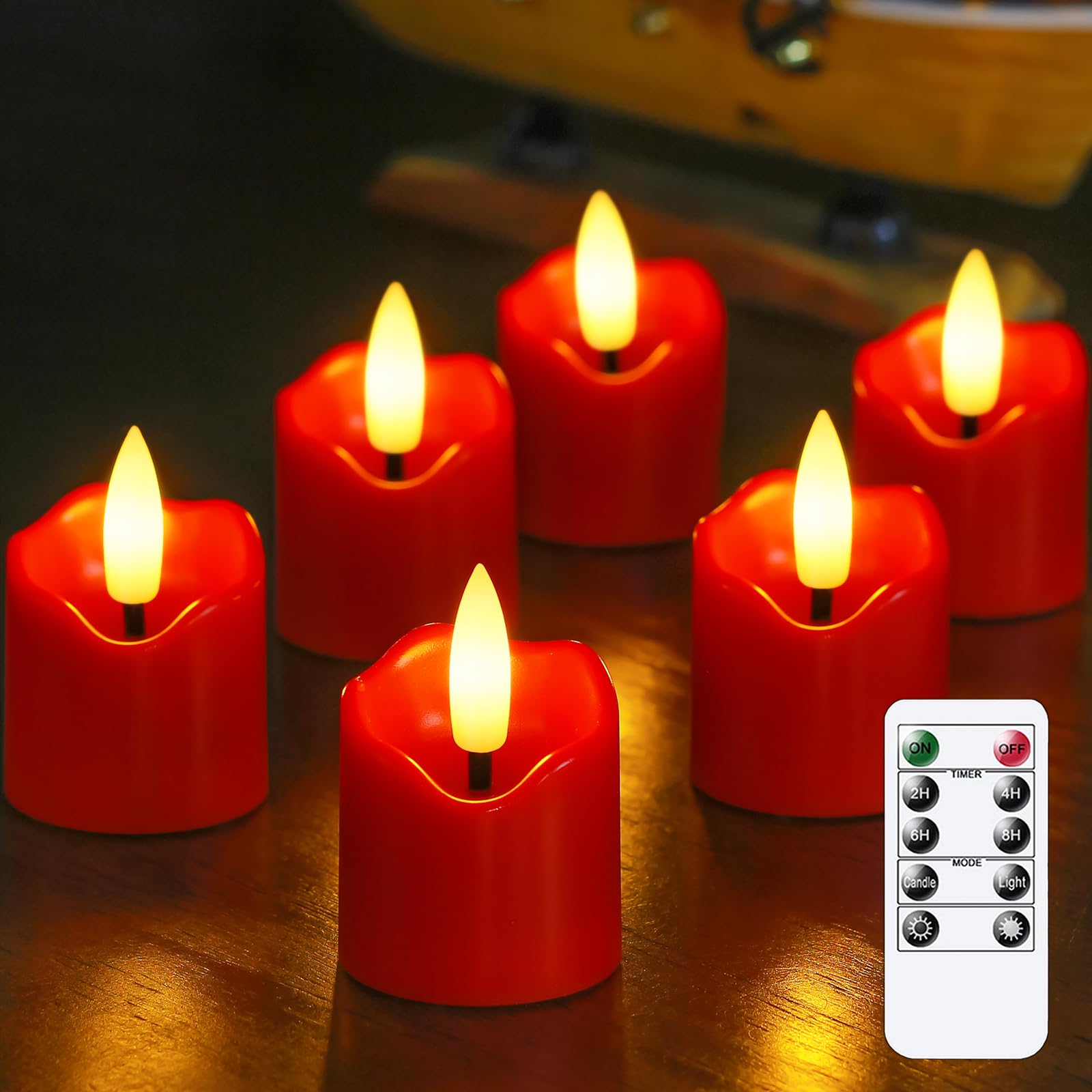 Lote de 6 velas votivas LED sin llama de plástico burdeos con temporizador, 4 cm x 6 cm velas parpadeantes de larga duración con mando a distancia