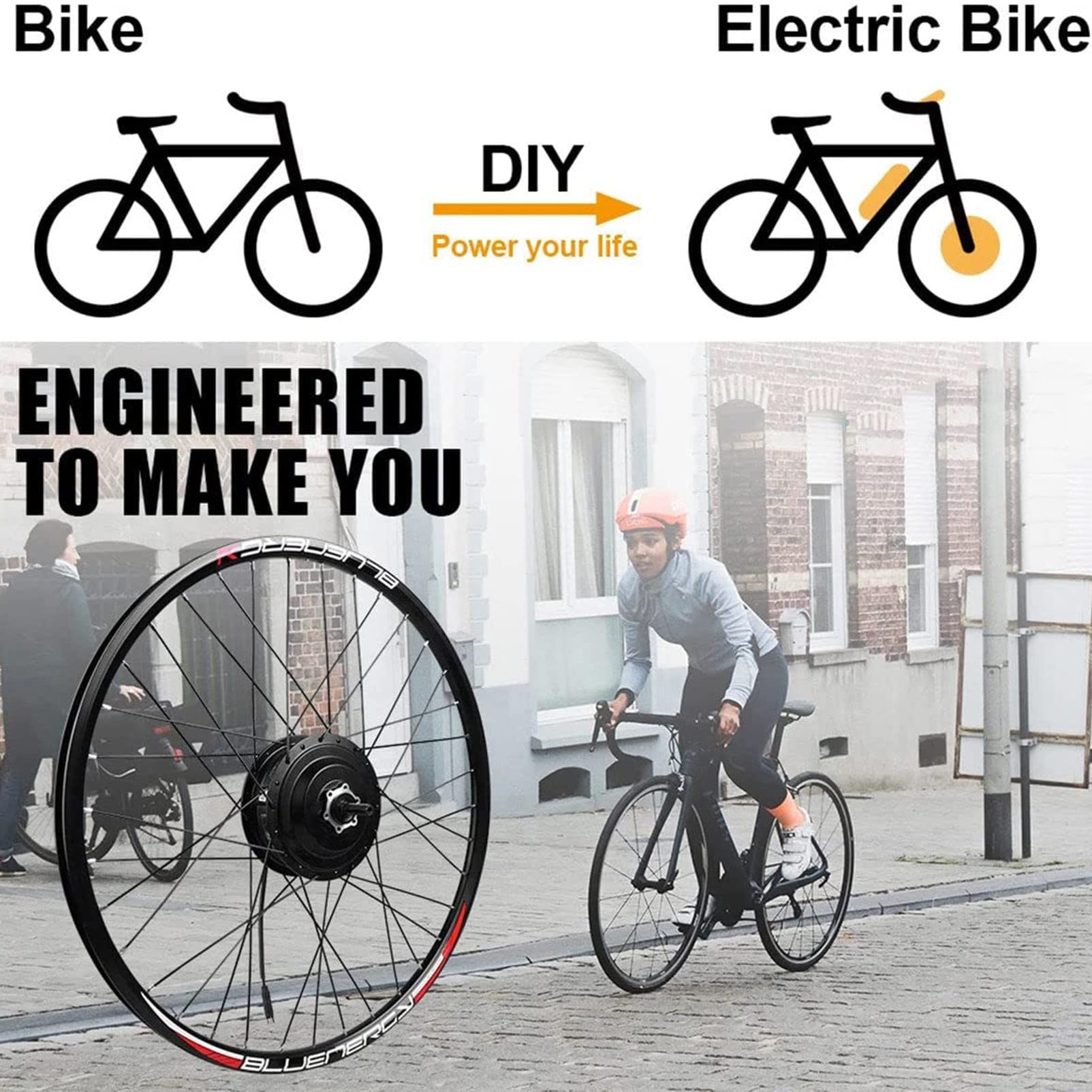 Zestaw do Roweru Elektrycznego Tylne Koło Zestaw do Konwersji Roweru Elektrycznego, Silnik w Piaście Rowerowej z Inteligentnym Kontrolerem do Roweru Szosowego,48V1500W-28"