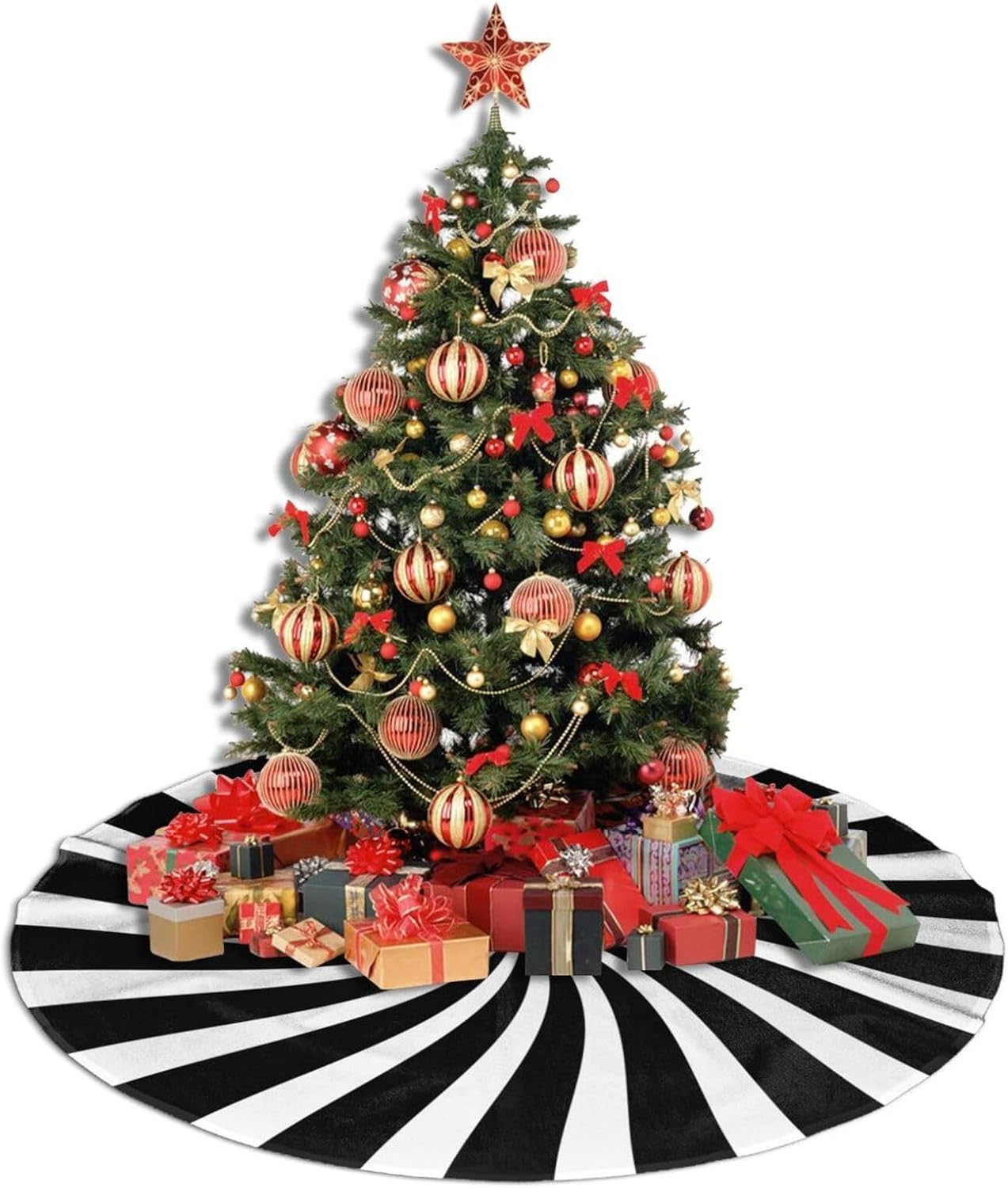 Black White Swirl Candy Christmas Tree Skirt Xmas Mat Holiday Party Home Ornaments Decorations 36 Inch