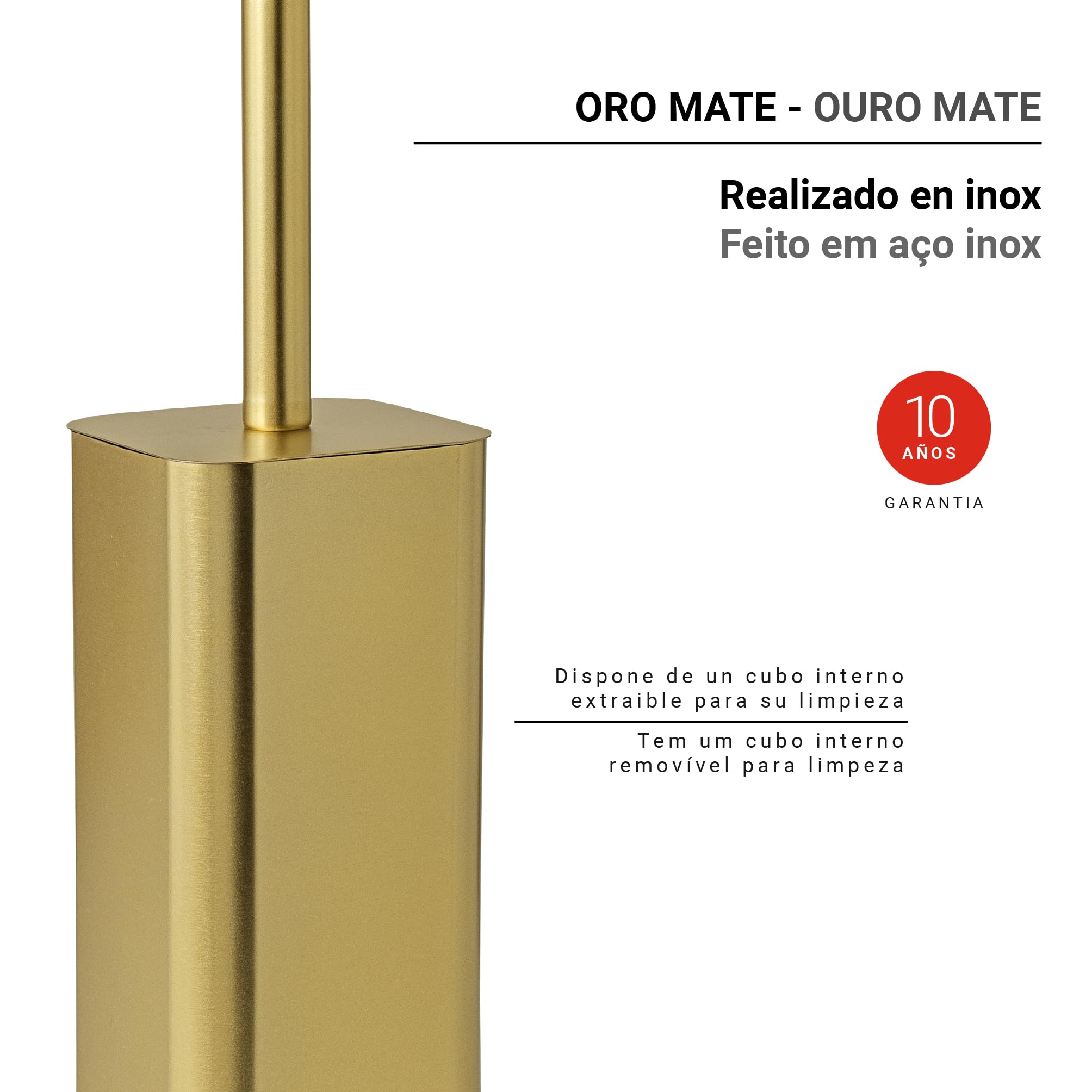 Gedy Jack Escobillero baño WC, Acero Inoxidable, Oro Mate, Taza Interna Extraible, 9 x 9 x 39 cm