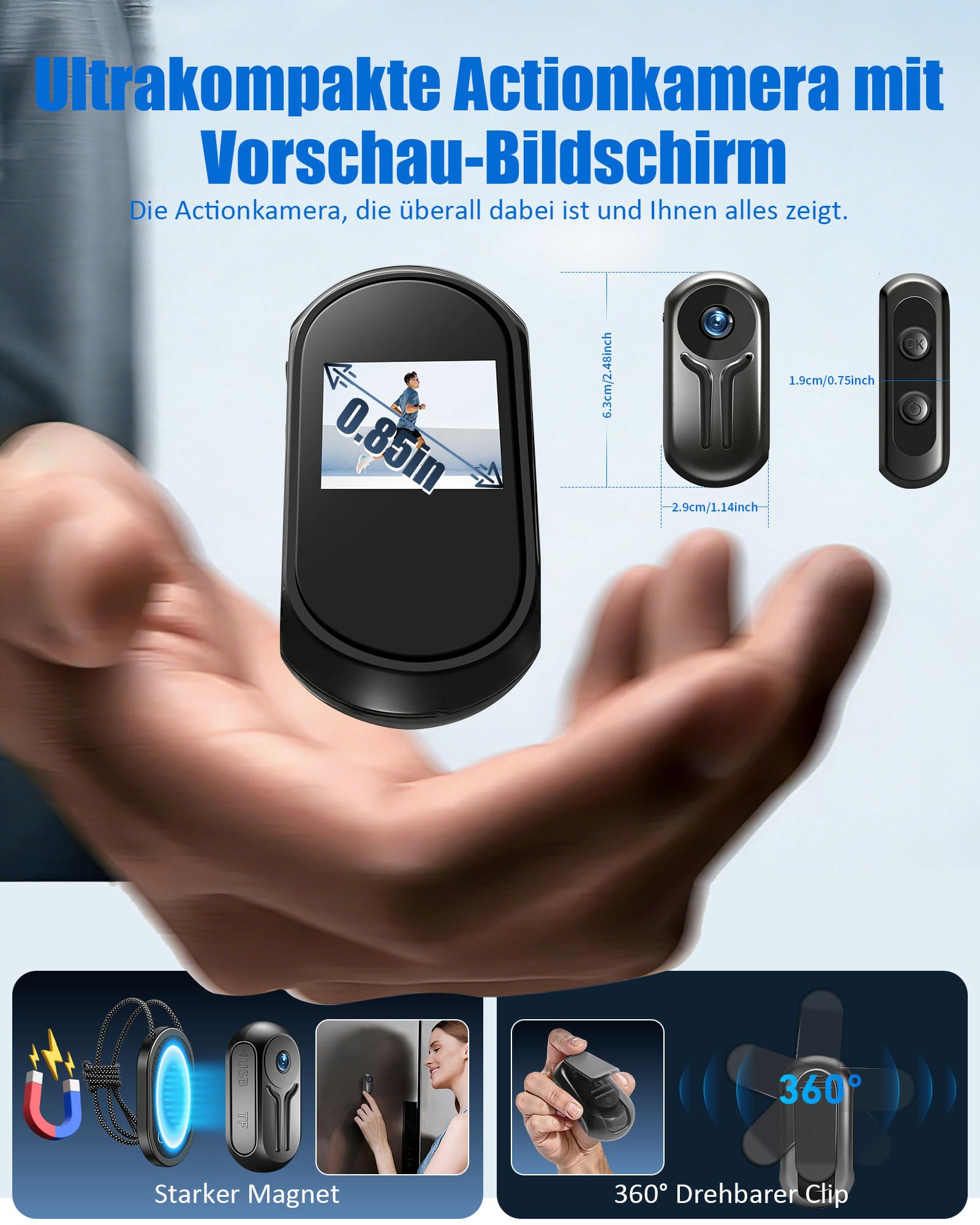 Action Cam 2K mit 64 GB Karte, Vlog Kamera mit WiFi, Mini Bodycam Körperkamera mit 120° Weitwinkel, Helmkamera Dashcam Fahrrad mit Multifunctional Accessories, POV Kamera für Motorrad