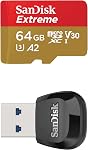 SanDisk 64GB Extreme microSDXC UHS-I Memory Card with Adapter - C10, U3, V30, 4K, A2, Micro SD - SDSQXA2-064G-GN6MA