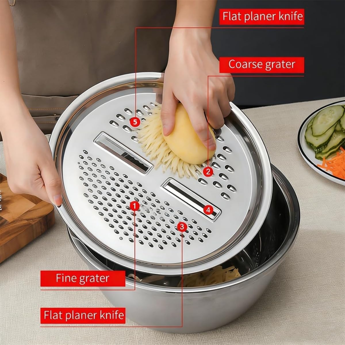 Germany Multifunctional Stainless Steel Basin - 5 in 1 Multifunctional Stainless Steel Basin Strainer Set, 2026 New Strainer and Drain Basket for Vegetables Fruits (30cm/11.8in)