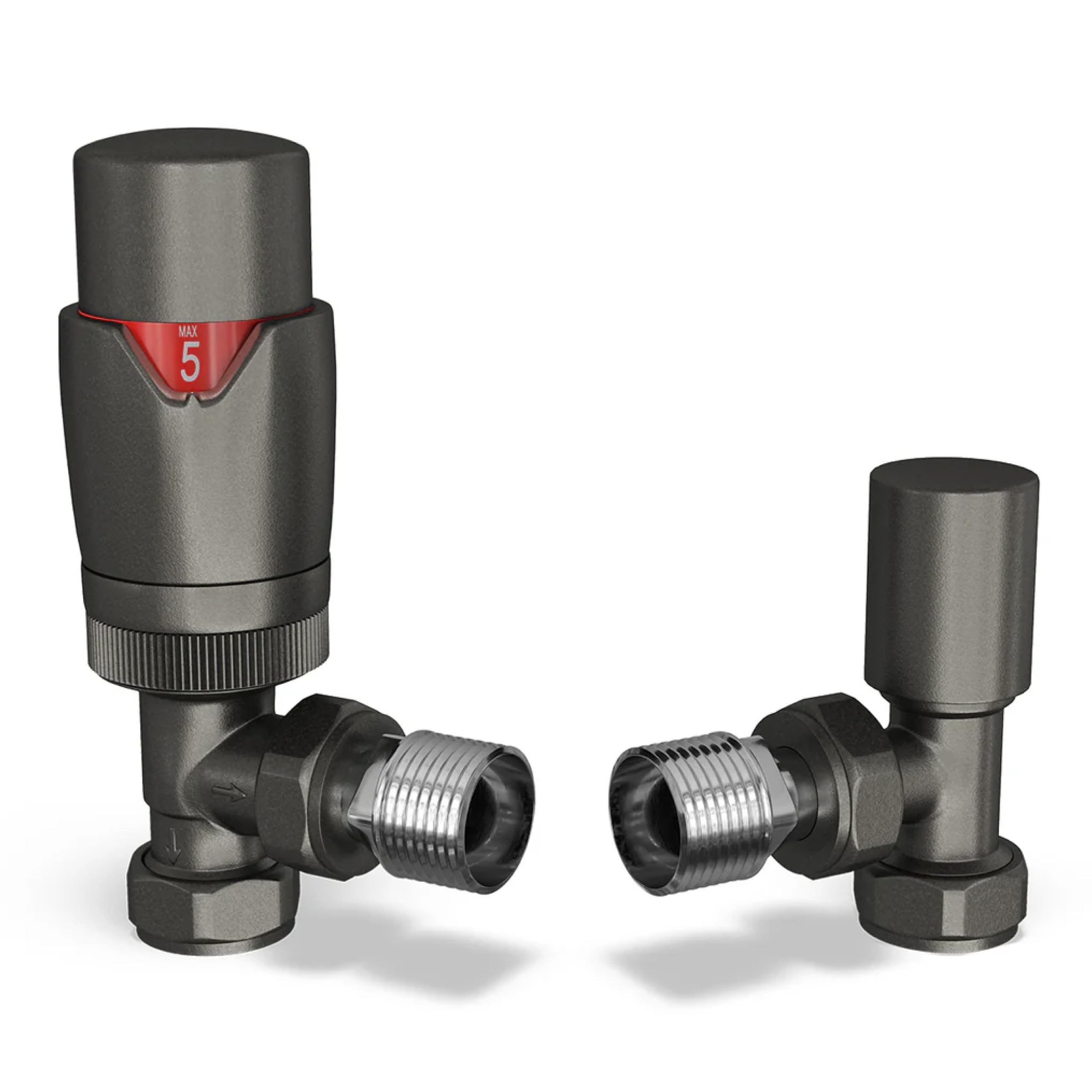 UK Radiators Thermostatic Radiator Valve Set 1/2" x 15mm - Solid Brass TRV | Pewter Finish - Solid Brass 1/2" x 15mm Angled - Lockshield Included, Easy Installation