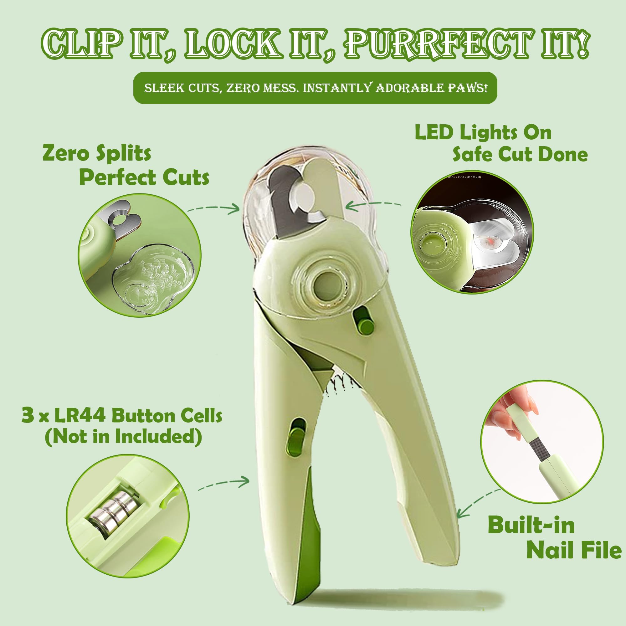Kit de aseo para gatos de 3 piezas, cortaúñas con luz LED y lima de uñas, cepillo para desprendimiento, peine para gatos de pelo largo, suministros para mascotas y artículos esenciales, regalos para