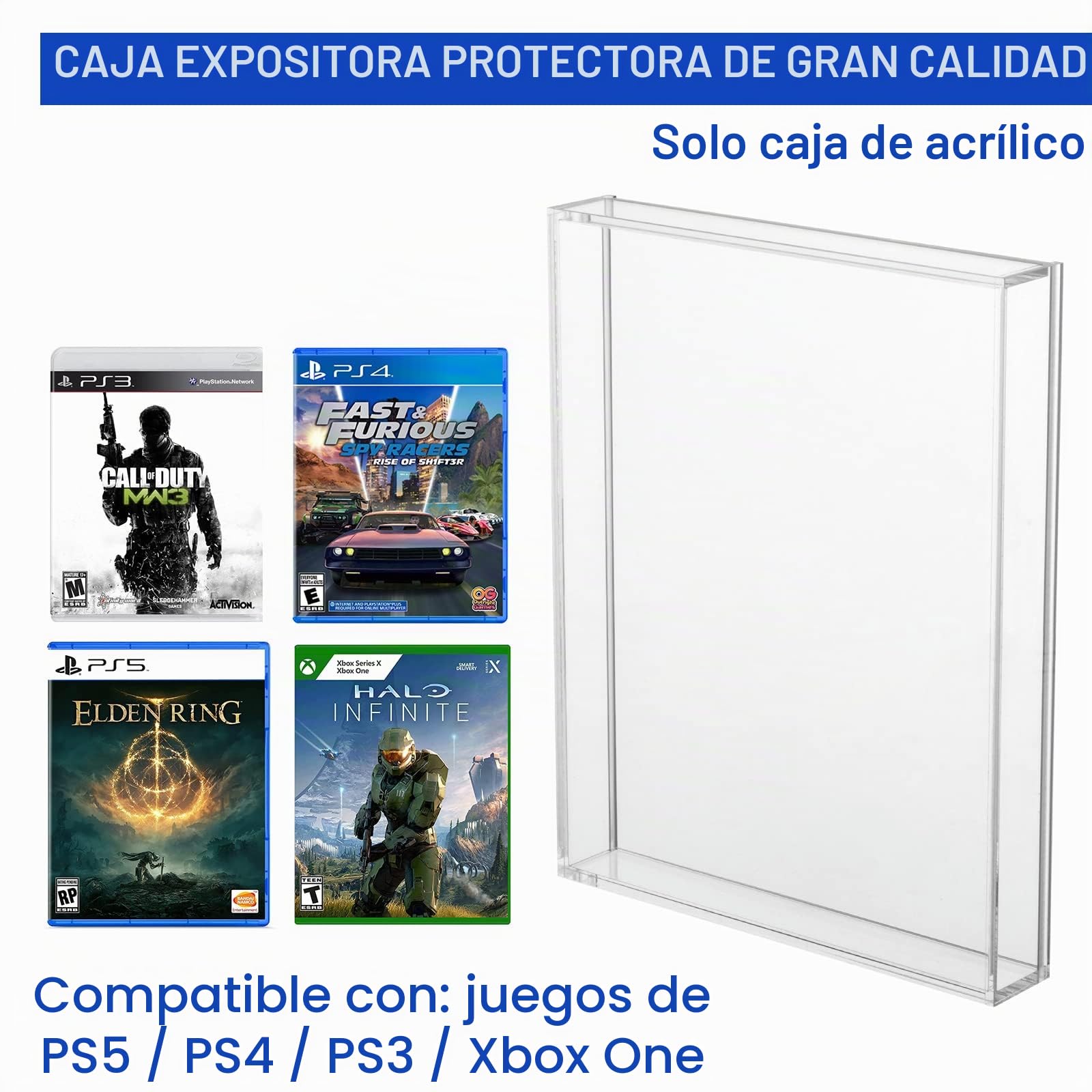 Funda protectora de acrílico transparente para videojuegos, para PS3, PS4, PS5 y Xbox One, 3 mm de grosor, a prueba de polvo, soporte de almacenamiento de pared para juegos (paquete de 1)