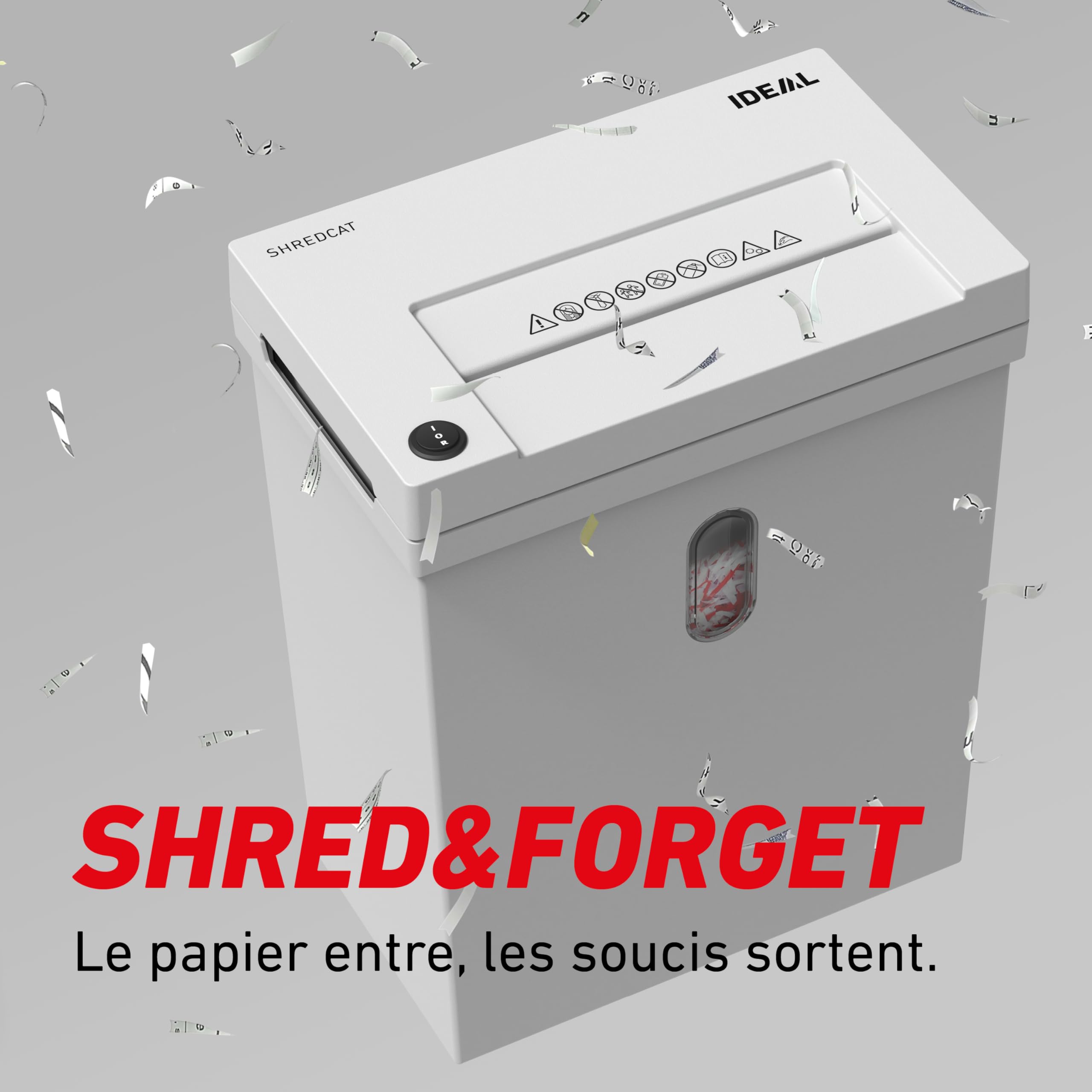 IDEAL Shredcat 8100 CC - Destructeur de Papier 10-12 Feuilles, Niveau de sécurité P-4, Coupe croisée 5x30 mm, 20 litres, Conforme RGPD, Silencieux et Puissant