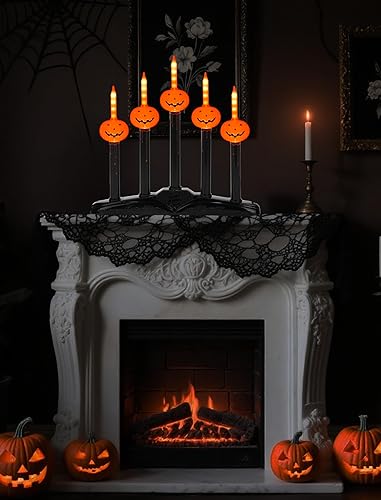 Miniatura 3 de Candelabro de Halloween, decoración gótica enchufable con 3 luces LED parpadeantes, candelabro de calavera iluminado para tema de mansión encantada,