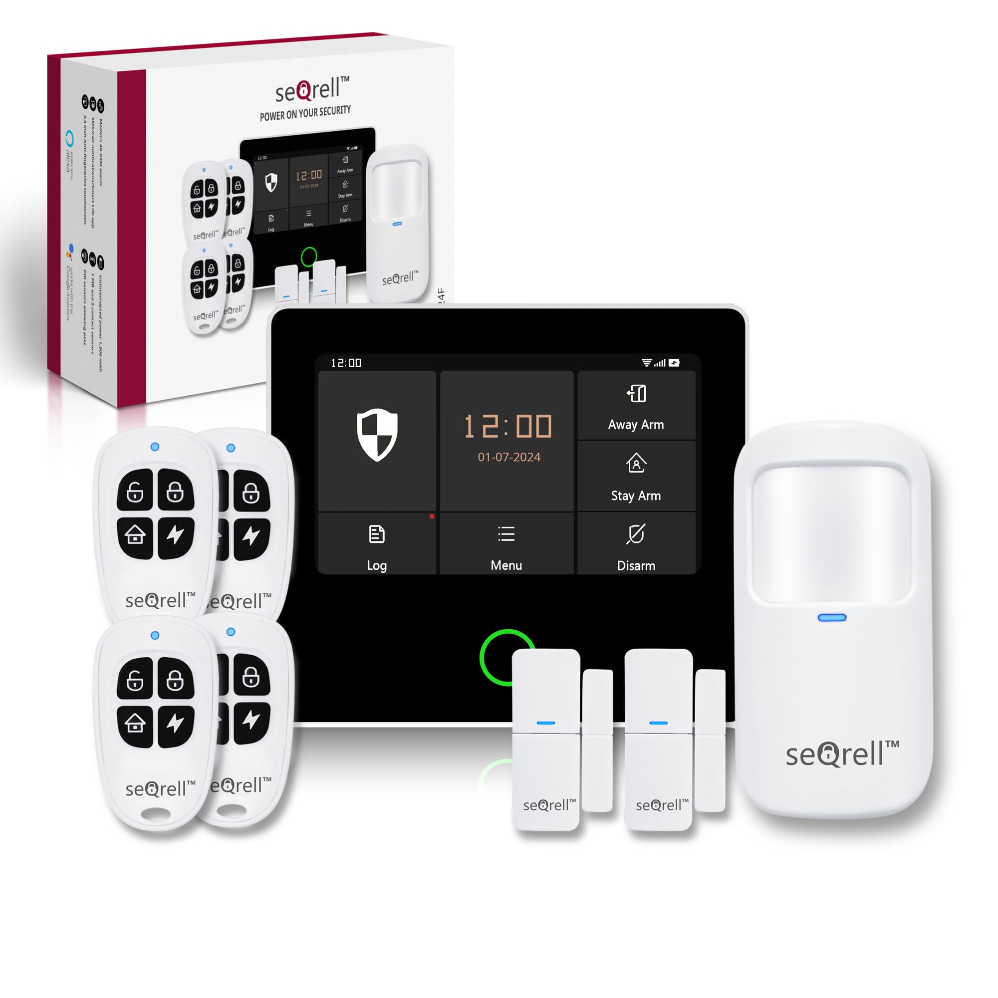 seQrell, Kit Alarma para Casa gsm 4G e WiFi sin cuotas, Alarma casa con Aviso al movil con Pantalla Táctil y Batería de 1500mAh. Funciona con Alexa y Google, Aplicación Tuya Smart Life, SQ4324F