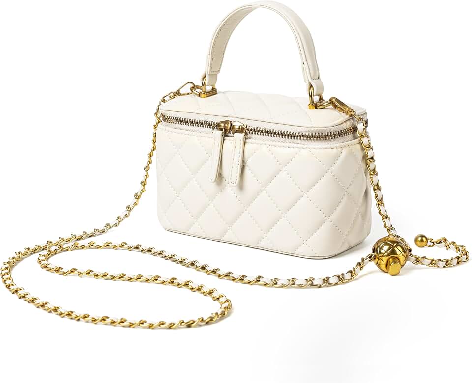 DORIS&JACKY Small Quilted Box Crossbody Purse For Women, Designer Lambskin Leather Mini Top Handle Tote Bag With Chain Strap