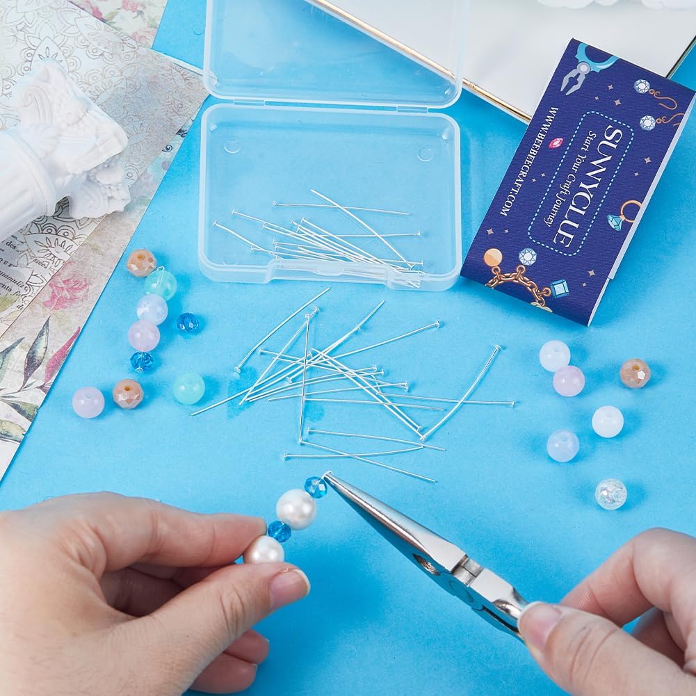SUNNYCLUE 1 Box 40Pcs 925 Sterling Silver Pin Heads Earring Pins 35mm Flat Pins Jewelry Findings Head Pins Flat Head Wire Pin Flat Pins for Jewelry Making Accessories DIY Dangle Earrings Supplies
