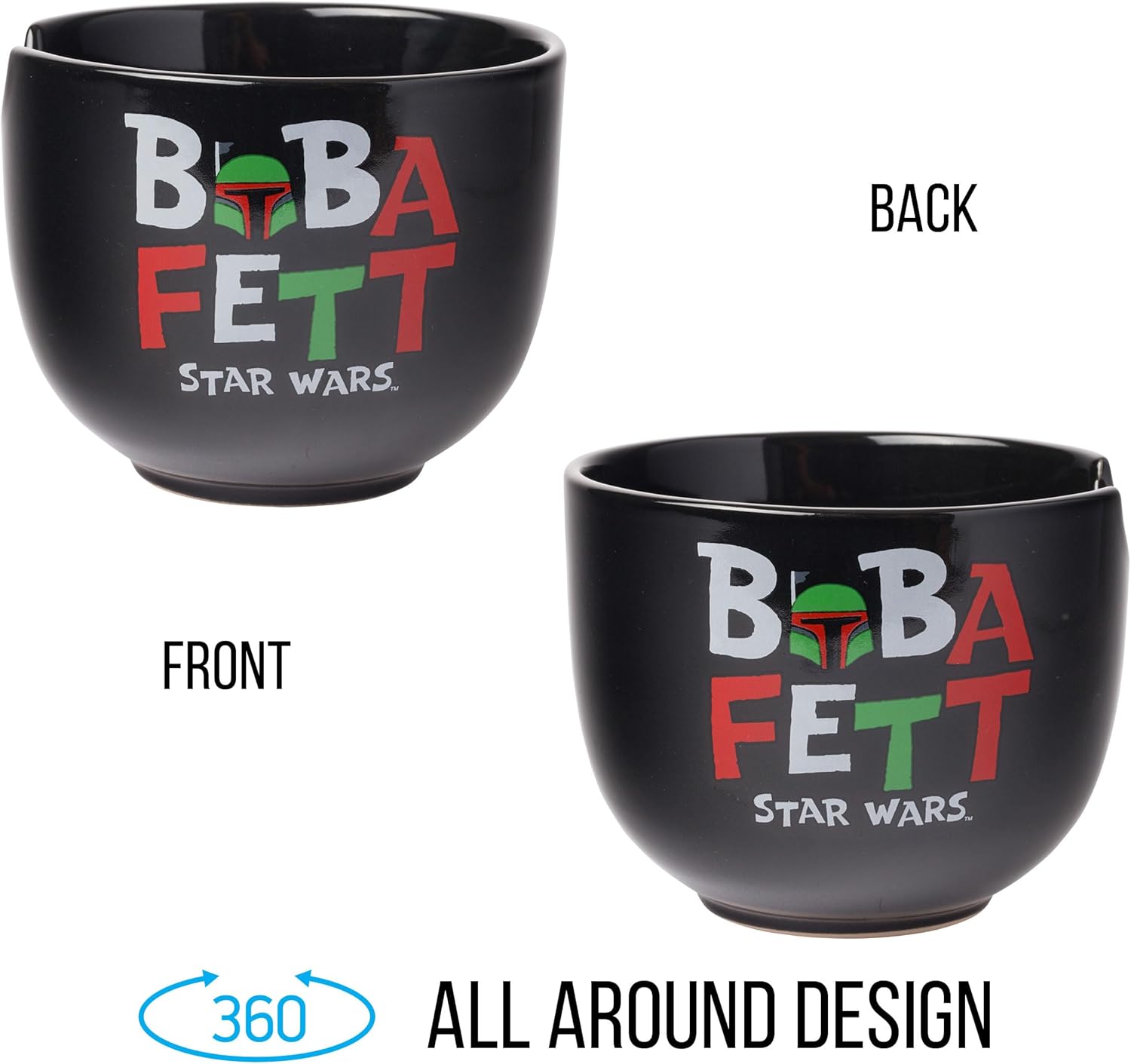 Silver Buffalo Star Wars Boba Fett Ceramic Ramen Noodle Rice Bowl with Chopsticks, Microwave Safe, 20 Ounces