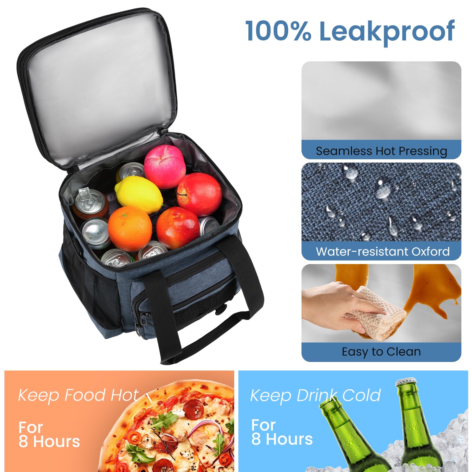 Borsa termica per il pranzo da uomo, grande, isolata ed espandibile, a prova di perdite, per lavoro, campeggio, spiaggia, turni, picnic all'aperto, volo, resistente, per adulti (16 l, blu)