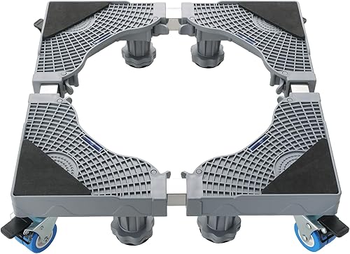 Miniatura 7 de AMGSH Mini soporte ajustable para nevera  Base de lavadora soporte de rodillo de 4 x 2 ruedas giratorias de goma de bloqueo de 4 pies base móvil