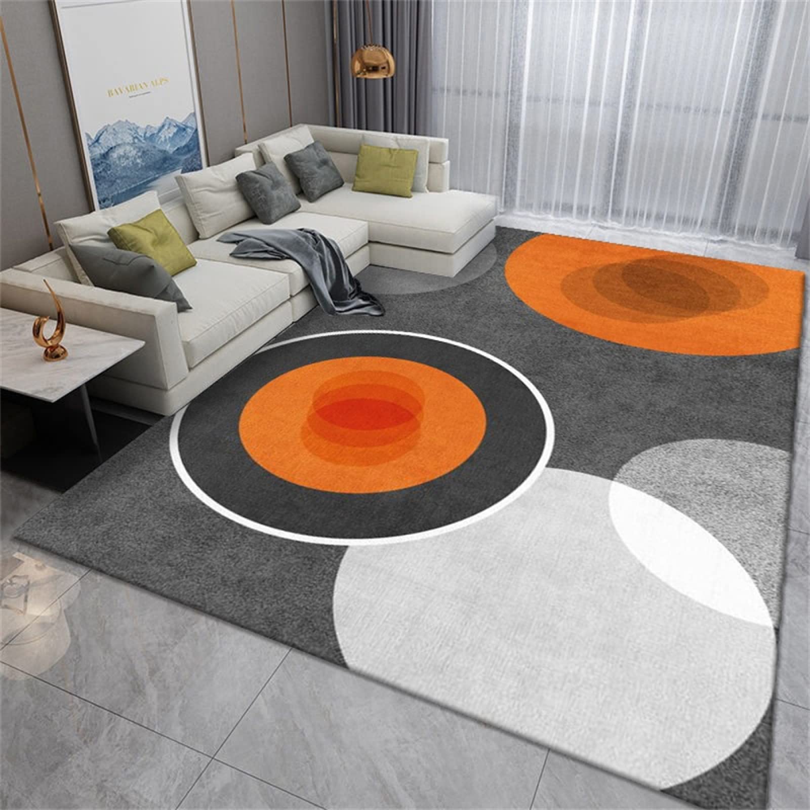 Tapis graphique gris orange rond 80x200cm pour chambre d'enfant et salon moderne