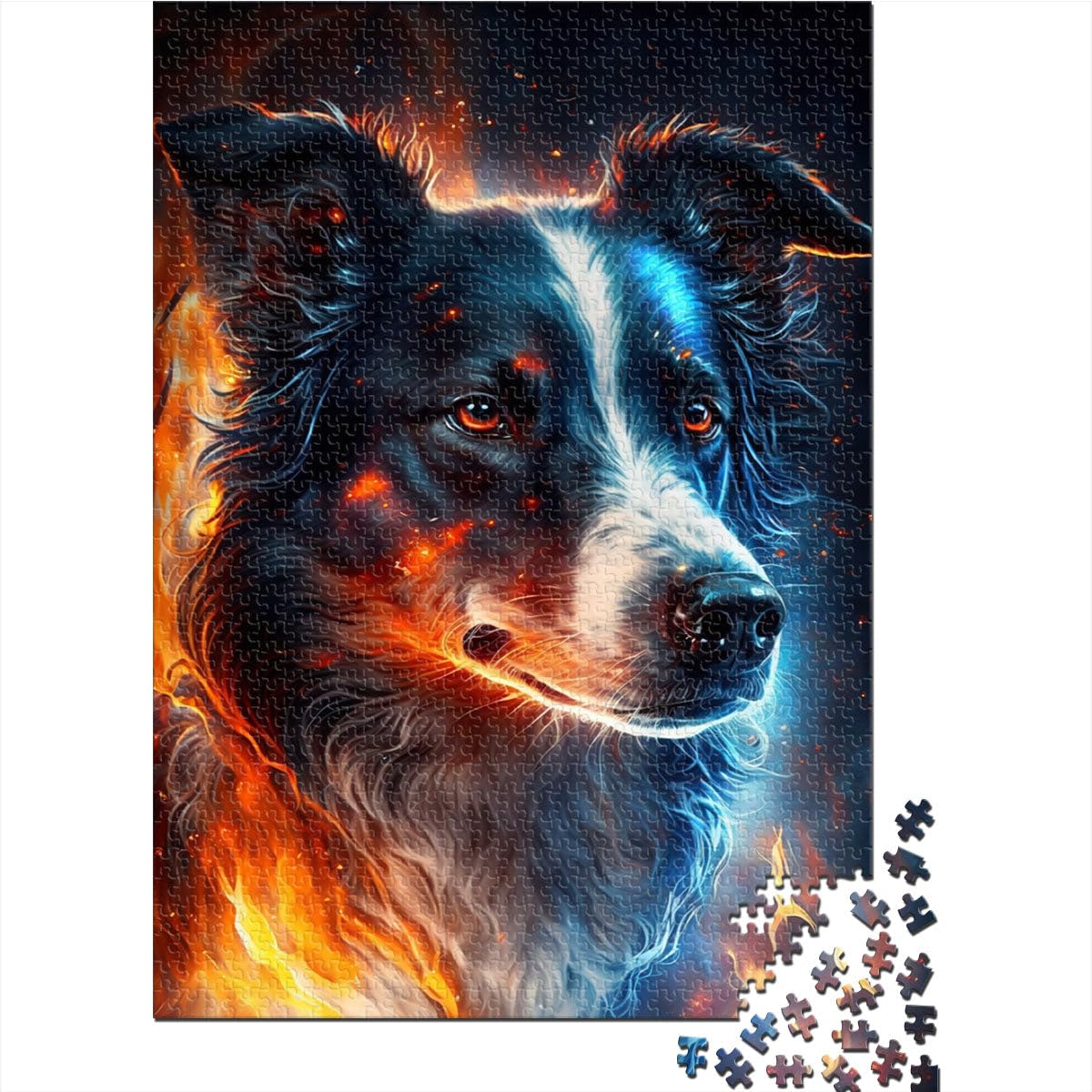 Puzzle pour Adultes 2000 pièces Border Collie Fire pour Puzzle Gifts est idéal comme Cadeau pour Toute la Famille 27,56 po x 39,37 po