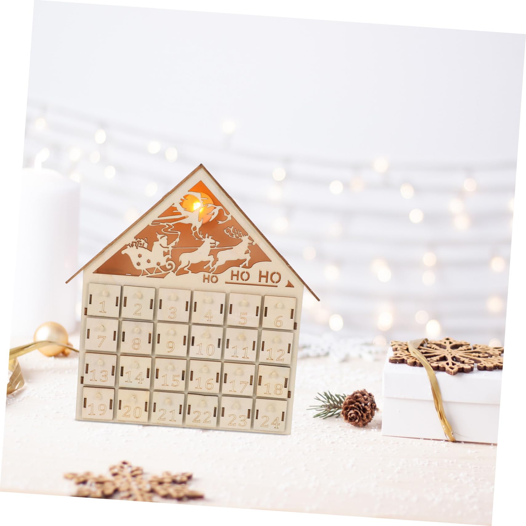 Calendario de Adviento de Madera LED para Navidad Reutilizable con Iluminación Decoración Rústica para Mesa y Repisa Regresiva Festiva