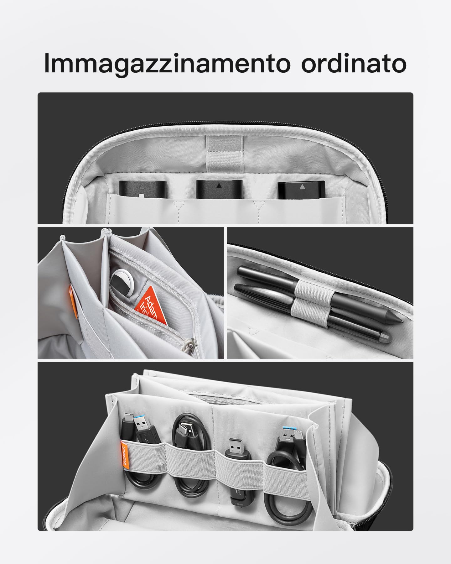 Inateck Custodia per Cavi, Organizer per Accessori Elettronici con Manico, Resistente agli Spruzzi