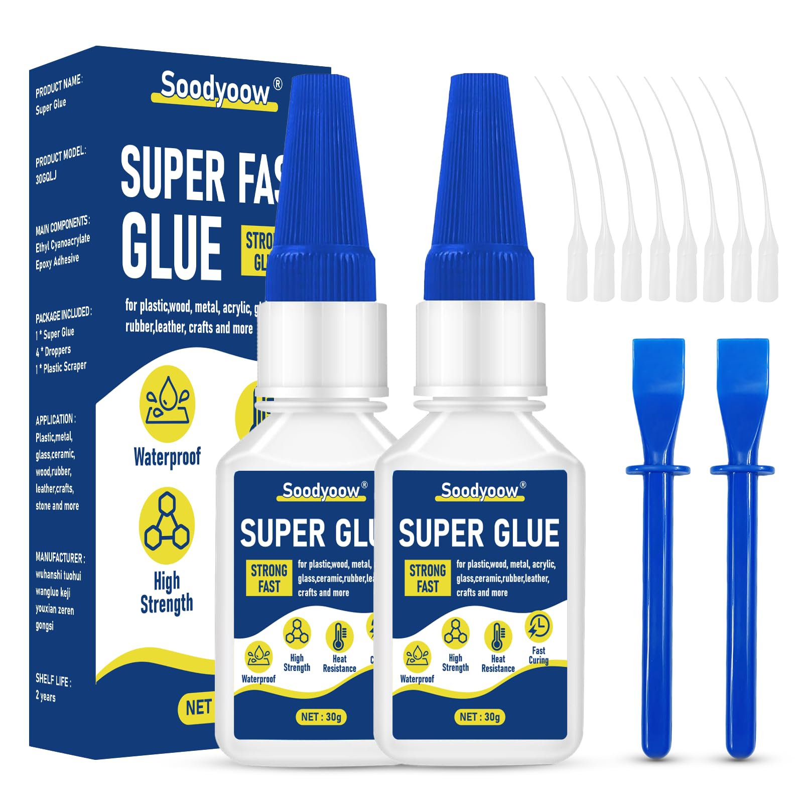 Soodyoow 2 * 30g Super Glue, Superglue All Purpose, Instant & Waterproof Superglue, trong Glue with Anti-clog Cap, Clear Superglue for Plastic, Glass, Ceramic, Metal, Wood, Ceramic DIY Repair โ image 1