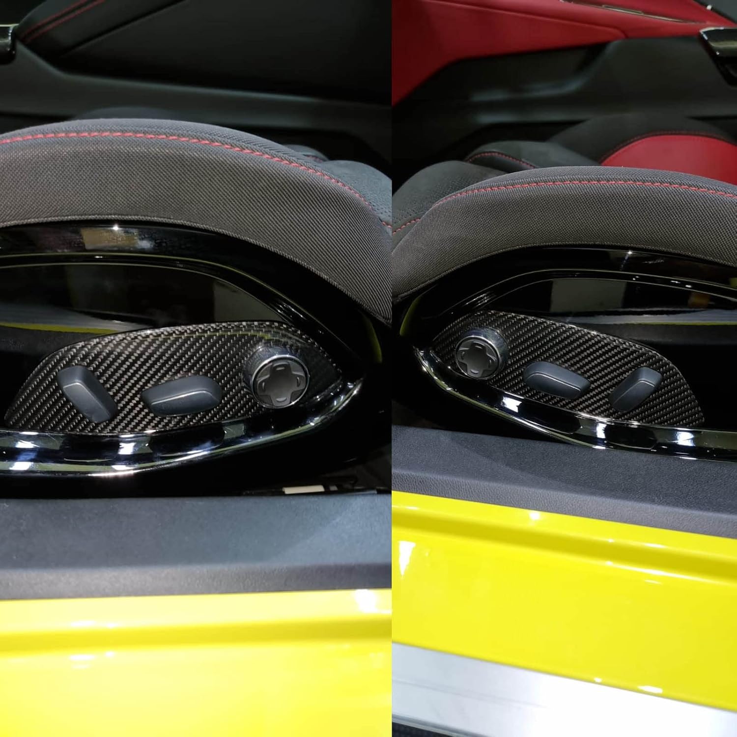 2pcs Car Genuine Carbon Fiber Seat Button Adjustment Panel for Corvette C8 Stingray Z51 Z06 ZR1 2020 2021 2022 2023 2024 2025 2026, Interior Car Seat Adjust Cover