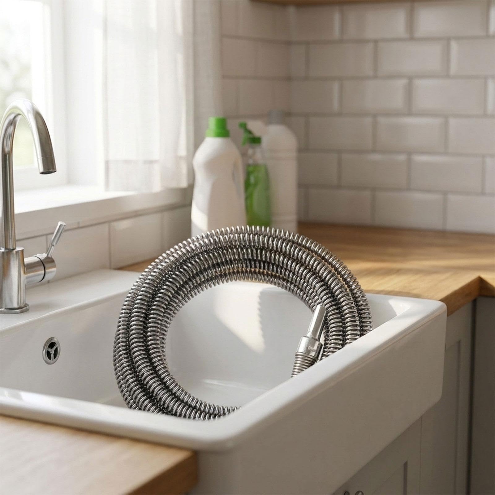 Herramienta para Limpiar Desagües, Serpiente Desatascadora, Tapón para Cabello, Acero, Fácil Instalación, Adecuada para Cocina, Baño Y Bañera, 10m