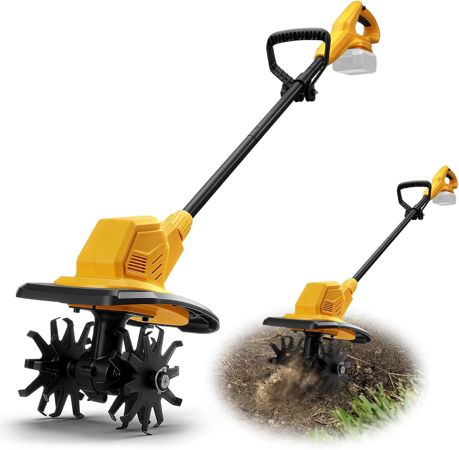 Cordless Tiller Cultivator for Dewalt 20V Battery, Garden Tiller with 7.9" Tilling Width & 7.1" Depth, Foldable Handle, 4 Steel Garden Cultivator for Lawn/Soil Cultivation (No Battery)